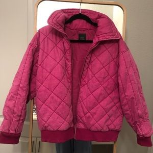 Wild fable oversized pink quilted jacket with zipper